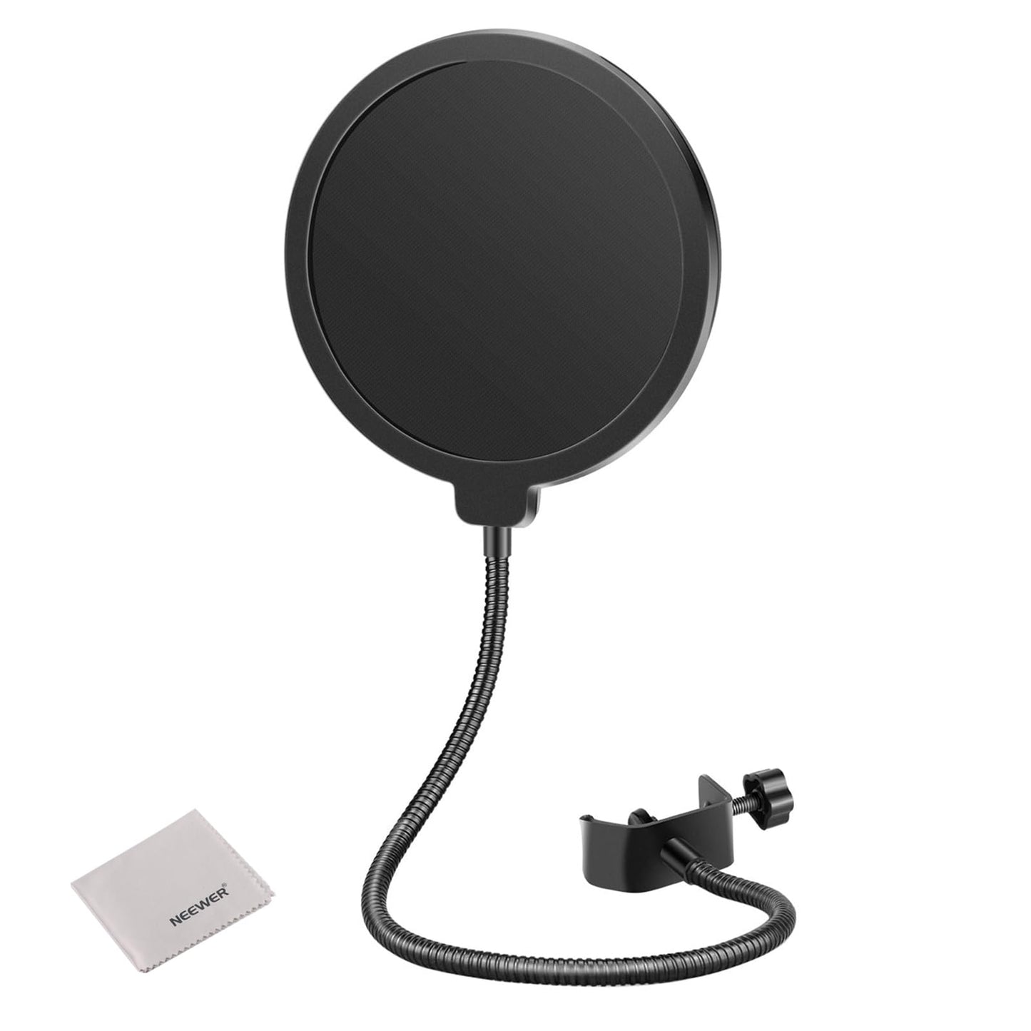 Neewer Professional Microphone Pop Filter Shield Compatible with Blue Yeti and Any Other Microphone, Dual Layered Wind Pop Screen With A Flexible 360 Degree Gooseneck Clip Stabilizing Arm
