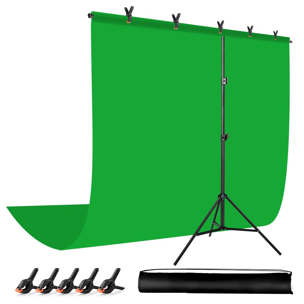 Green Screen Backdrop Kit with Stand, 5X6.5ft Portable Green Screen Backdrop with Stand kit, GreenScreen Background with Stand Carrying Bag Clamp for Streaming Video Zoom
