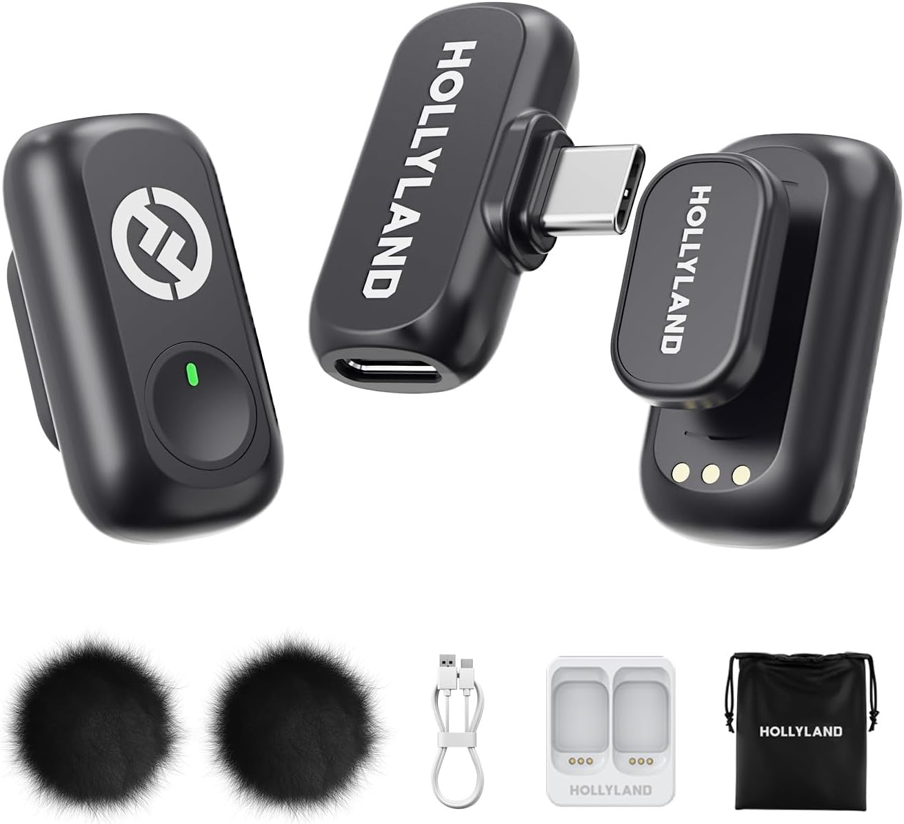 Hollyland Lark A1 Wireless Microphone for iPhone 15/16/17 & Android, 48kHz/24-bit, 3-Level Intelligent Noise Cancel, Magnetic Mini Mic for YouTube, Podcast, Vlogging (Black, 2TX + USB-C RX)