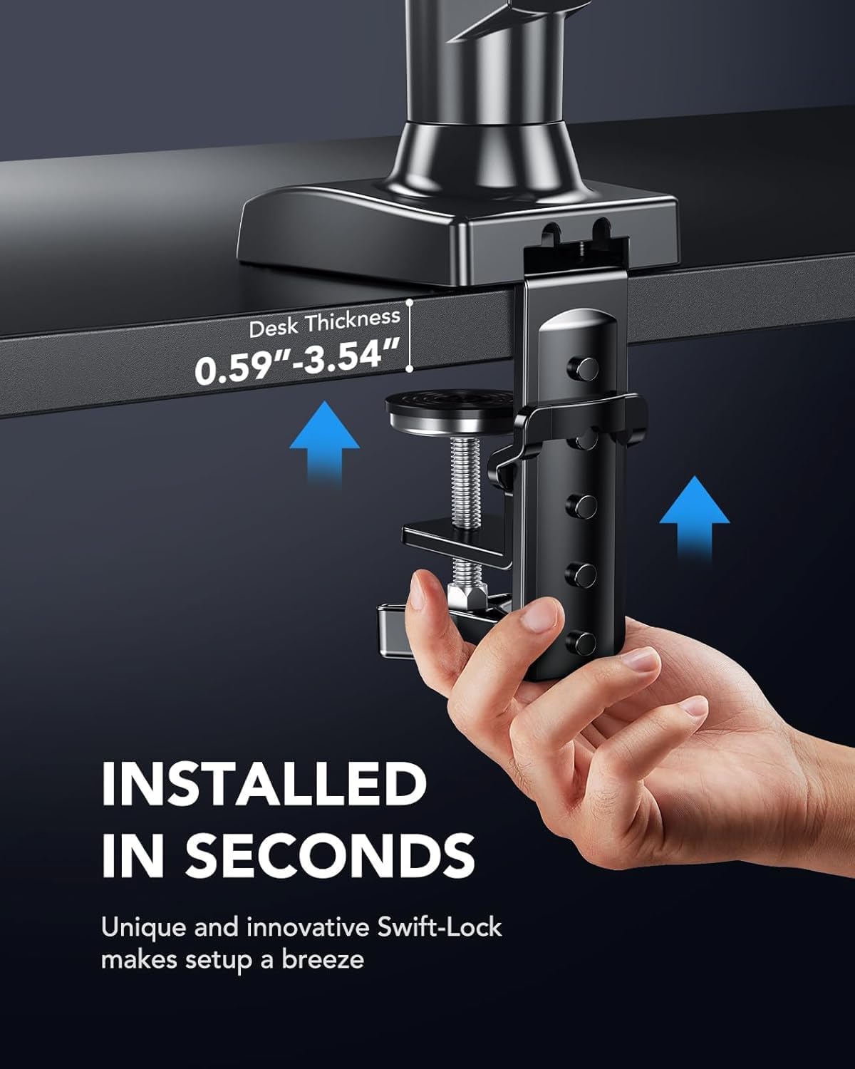 HUANUO Single Monitor Mount, 13 to 32 Inch Pneumatic Spring Monitor Arm, Adjustable Monitor Stand, Vesa Mount with Clamp and Grommet Base - Fits 4.4 to 19.8lbs LCD Computer Monitors