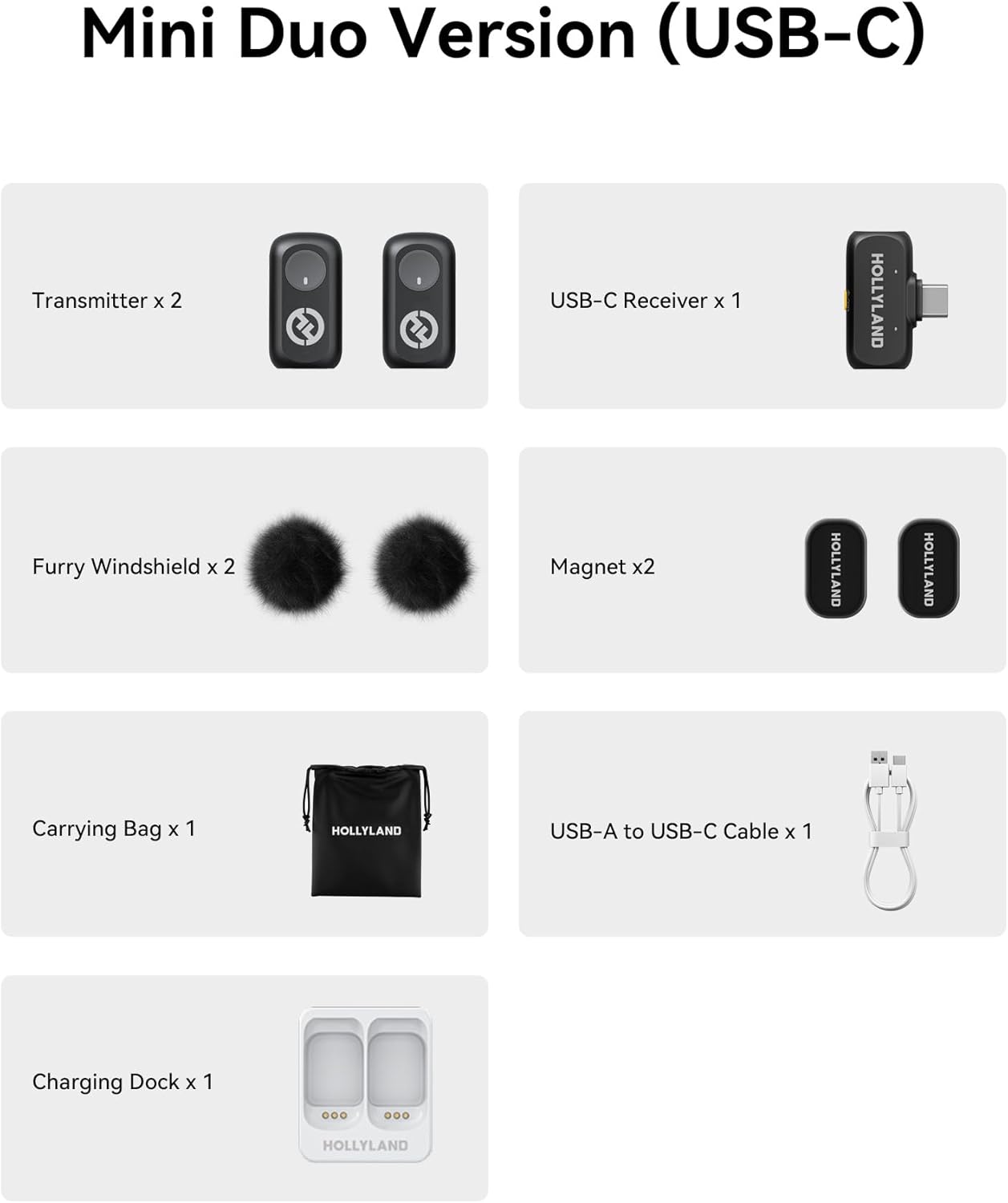Hollyland Lark A1 Wireless Microphone for iPhone 15/16/17 & Android, 48kHz/24-bit, 3-Level Intelligent Noise Cancel, Magnetic Mini Mic for YouTube, Podcast, Vlogging (Black, 2TX + USB-C RX)