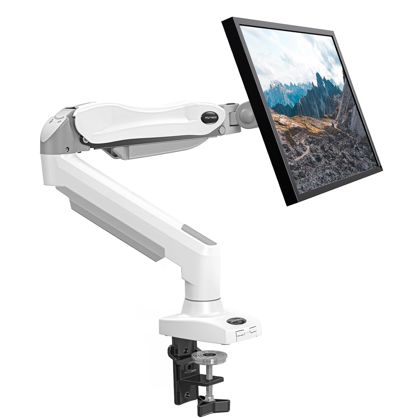 HUANUO Single Monitor Mount, 13 to 32 Inch Pneumatic Spring Monitor Arm, Adjustable Monitor Stand, Vesa Mount with Clamp and Grommet Base - Fits 4.4 to 19.8lbs LCD Computer Monitors