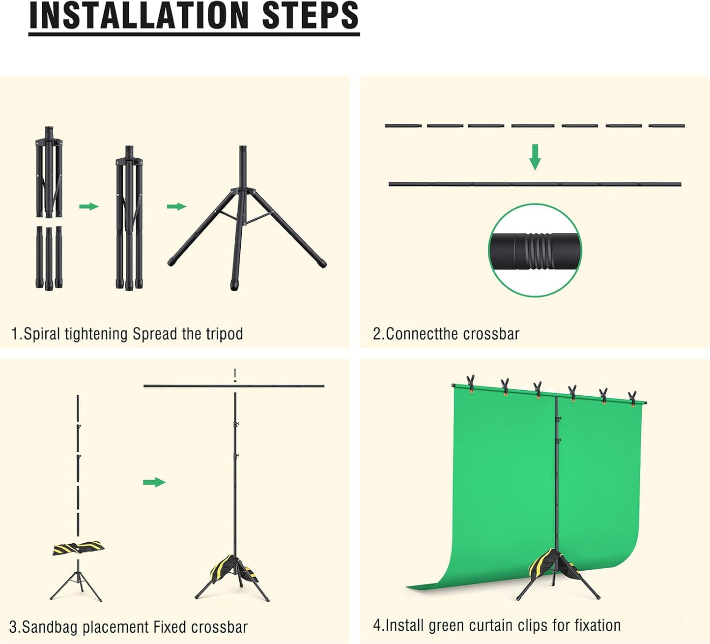 Green Screen Backdrop Kit with Stand, 8x7.2ft Portable GreenScreen Background Stand for Streaming Video and Photography Shoots