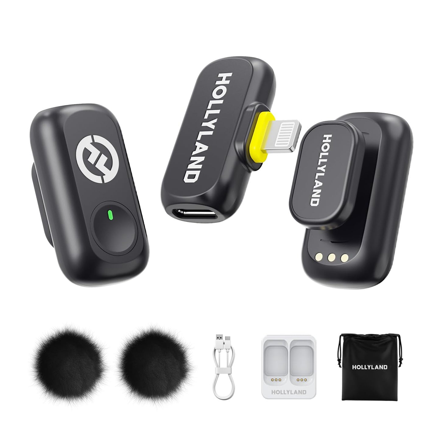 Hollyland Lark A1 Wireless Microphone for iPhone 15/16/17 & Android, 48kHz/24-bit, 3-Level Intelligent Noise Cancel, Magnetic Mini Mic for YouTube, Podcast, Vlogging (Black, 2TX + USB-C RX)
