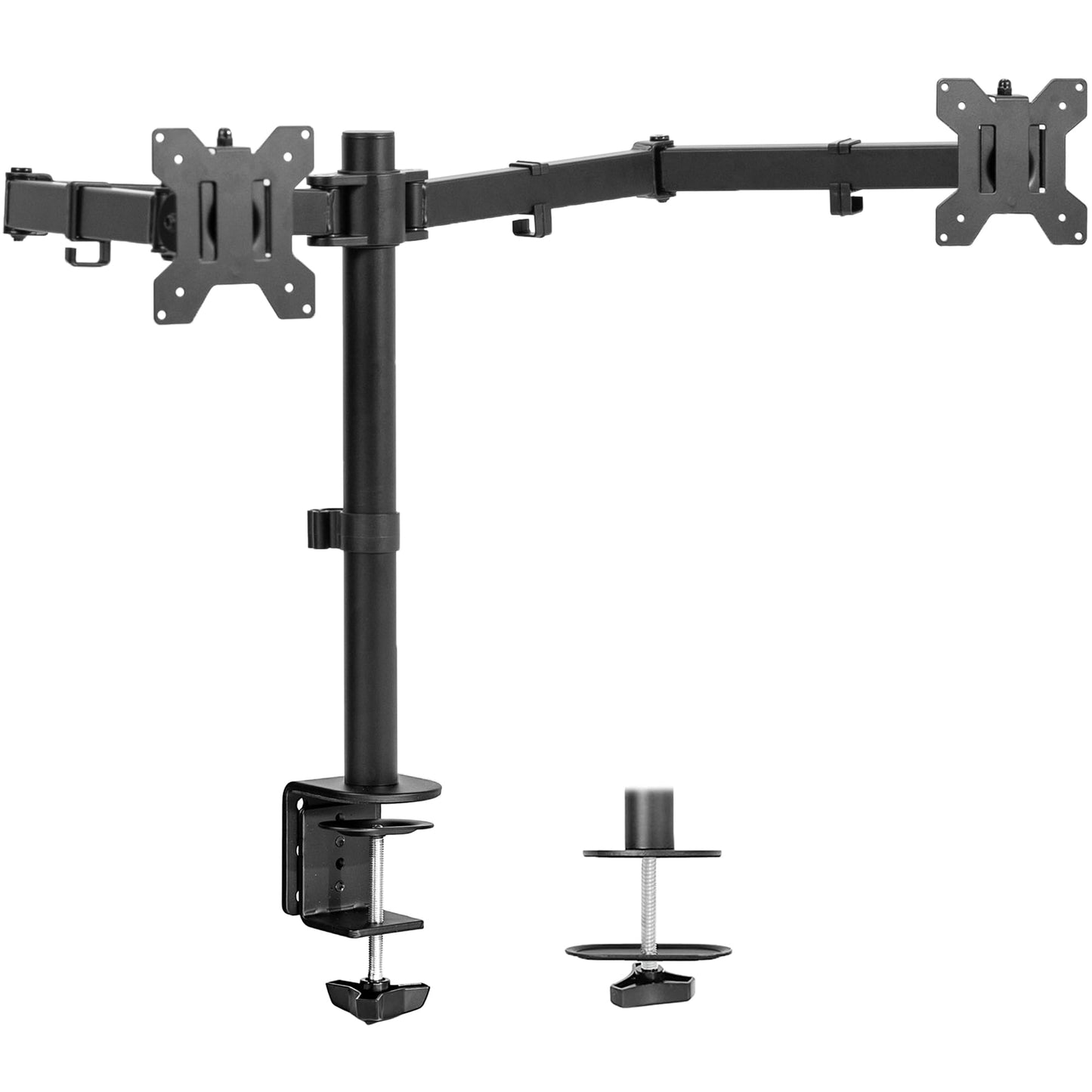 VIVO Dual Monitor Desk Mount, Holds 2 Computer Screens up to 30 inches and 22lbs Each, Heavy Duty Fully Adjustable Steel Stand with C-Clamp and Grommet, Black, STAND-V002
