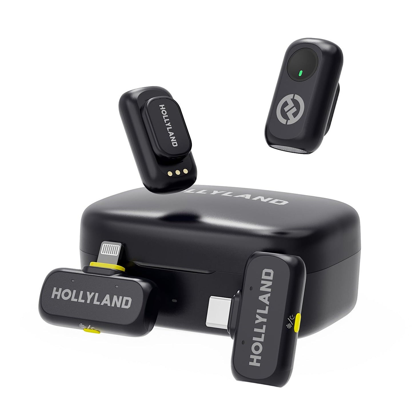 Hollyland Lark A1 Wireless Microphone for iPhone 15/16/17 & Android, 48kHz/24-bit, 3-Level Intelligent Noise Cancel, Magnetic Mini Mic for YouTube, Podcast, Vlogging (Black, 2TX + USB-C RX)