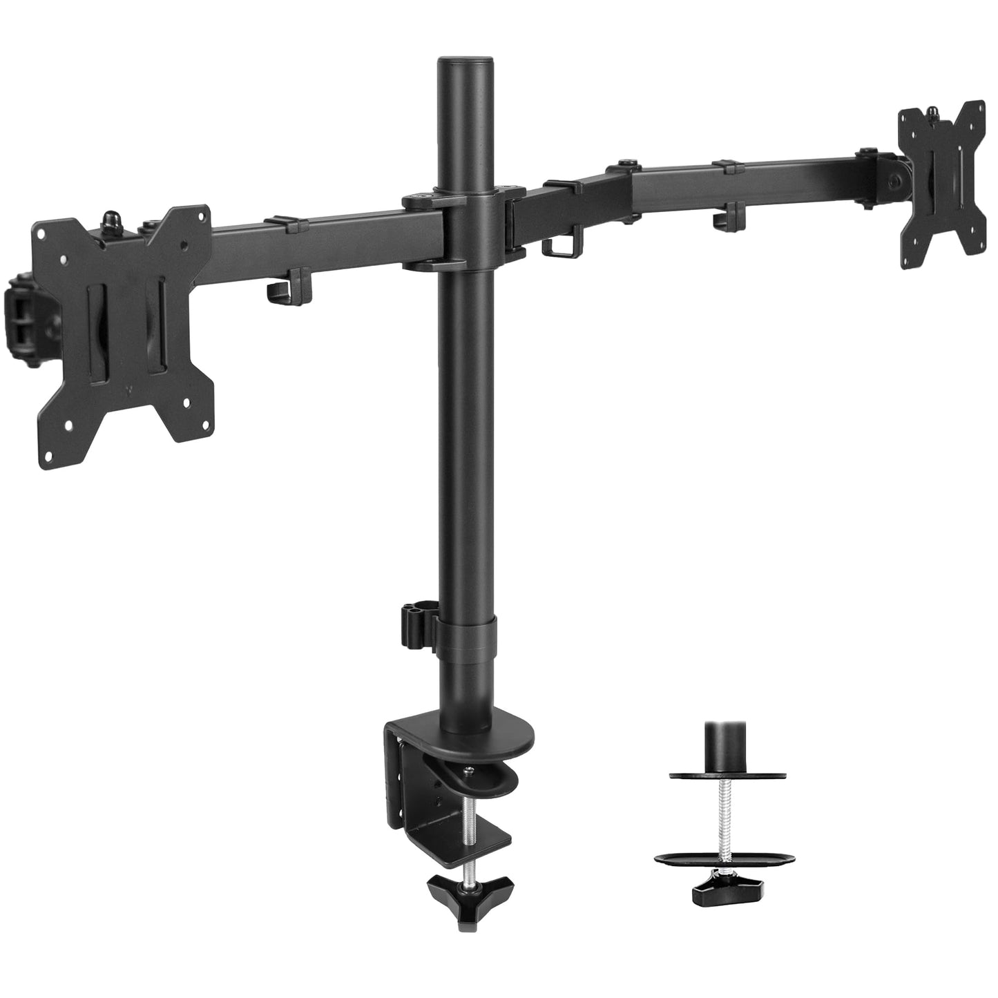 VIVO Dual Monitor Desk Mount, Holds 2 Computer Screens up to 30 inches and 22lbs Each, Heavy Duty Fully Adjustable Steel Stand with C-Clamp and Grommet, Black, STAND-V002