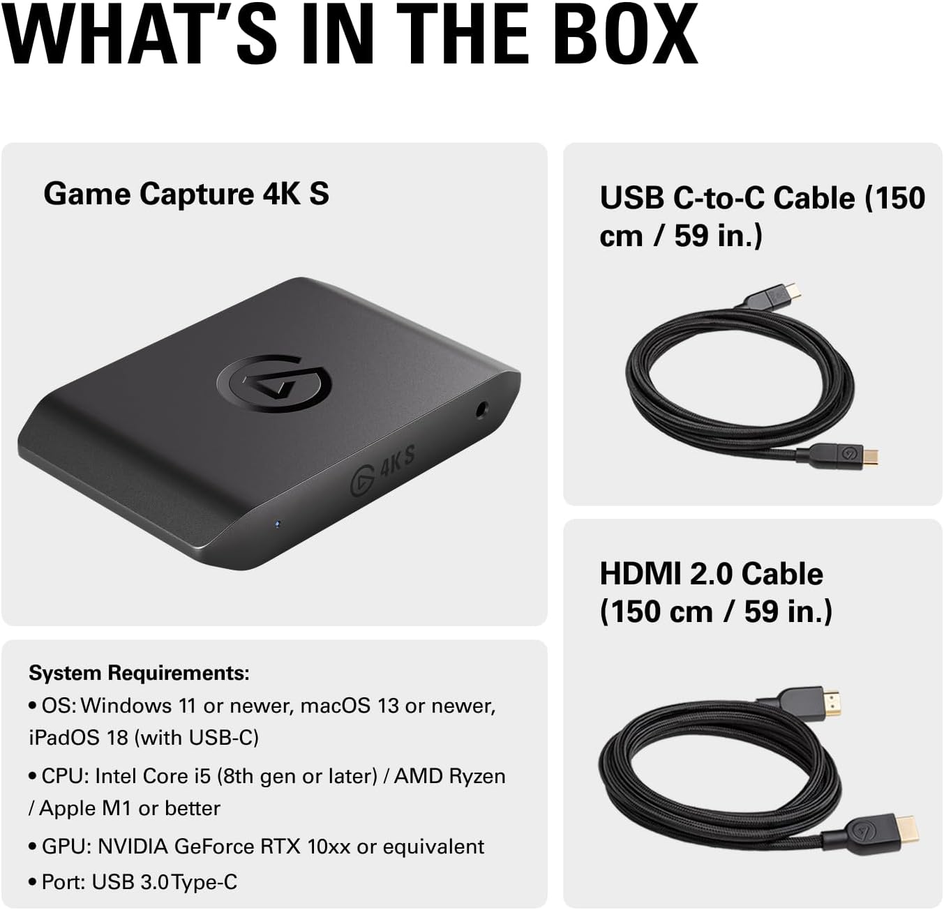 Elgato 4K S – External Capture Card for PS5, Xbox Series X/S, Switch 2, PC, Mac, iPad | 4K60, 1440p120, or 1080p240 Passthrough and Capture, HDR10, VRR, USB-C, Near-Zero Latency