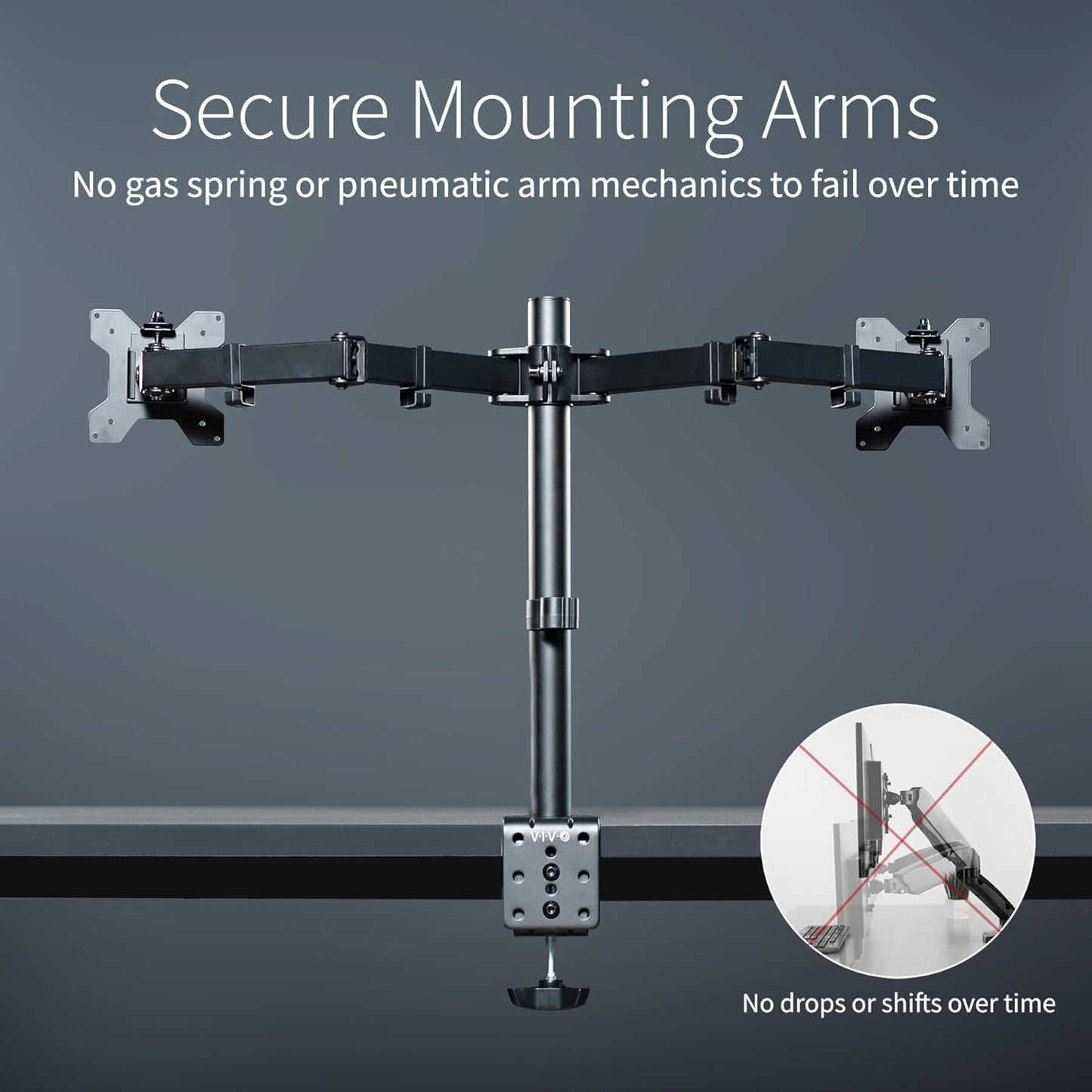 VIVO Dual Monitor Desk Mount, Holds 2 Computer Screens up to 30 inches and 22lbs Each, Heavy Duty Fully Adjustable Steel Stand with C-Clamp and Grommet, Black, STAND-V002