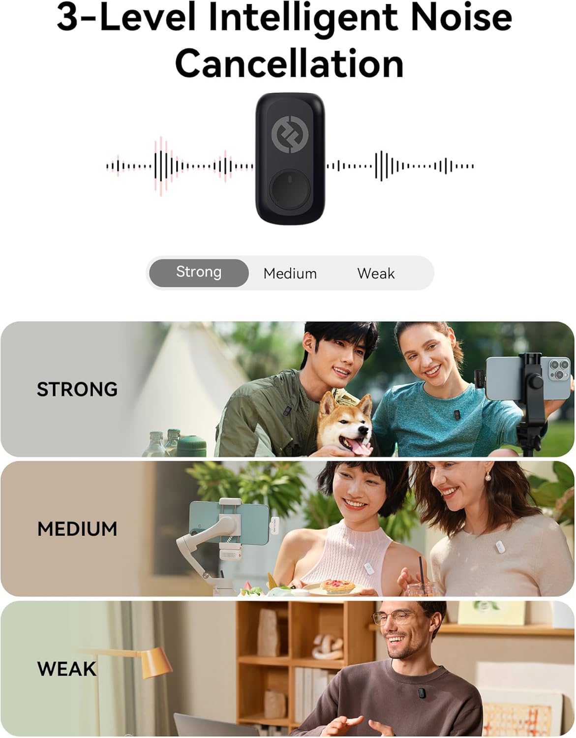 Hollyland Lark A1 Wireless Microphone for iPhone 15/16/17 & Android, 48kHz/24-bit, 3-Level Intelligent Noise Cancel, Magnetic Mini Mic for YouTube, Podcast, Vlogging (Black, 2TX + USB-C RX)