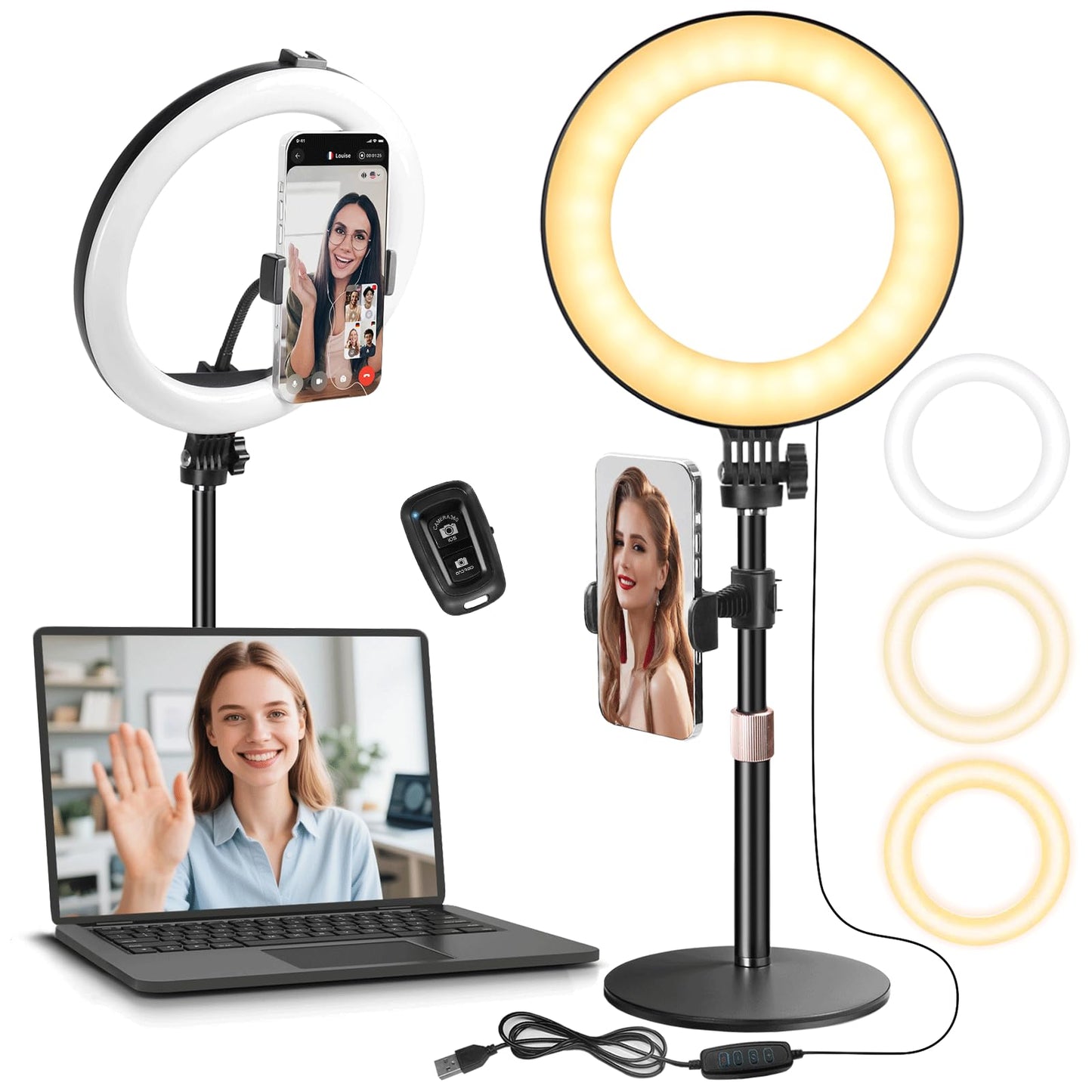 18" Foldable Ring Light with Stand for iPhone ipad Camera, 75" Tripod with Wheels 38W 6500K LED Display/Remote/2 USB Ports Large Big Ringlight Rolling for YouTube Facebook TikTok Live Video Recording