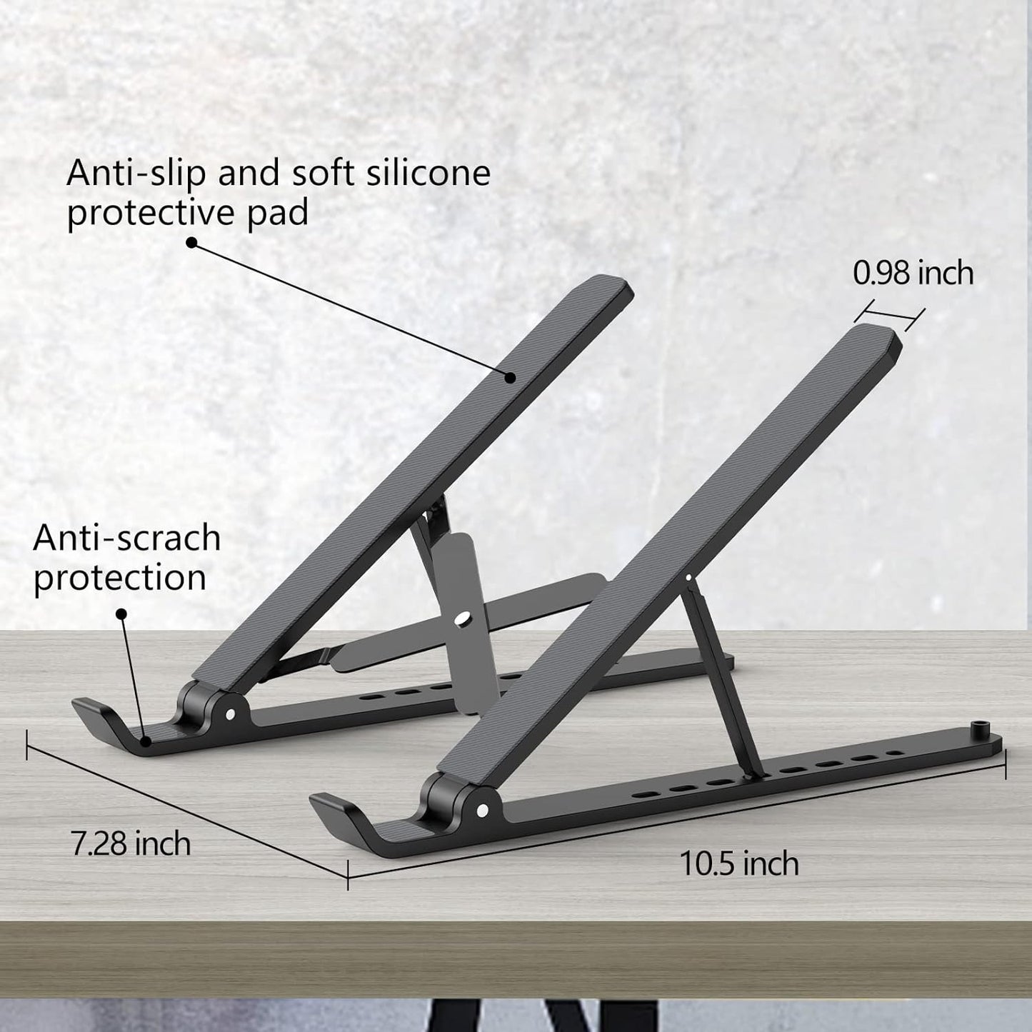 Laptop Stand for Desk, Adjustable Laptop Riser ABS+Silicone Foldable Portable Notebook Holder, Ventilated Cooling Notebook Mount Computer Stand for 10-15.6” Laptops,Tablets-Black