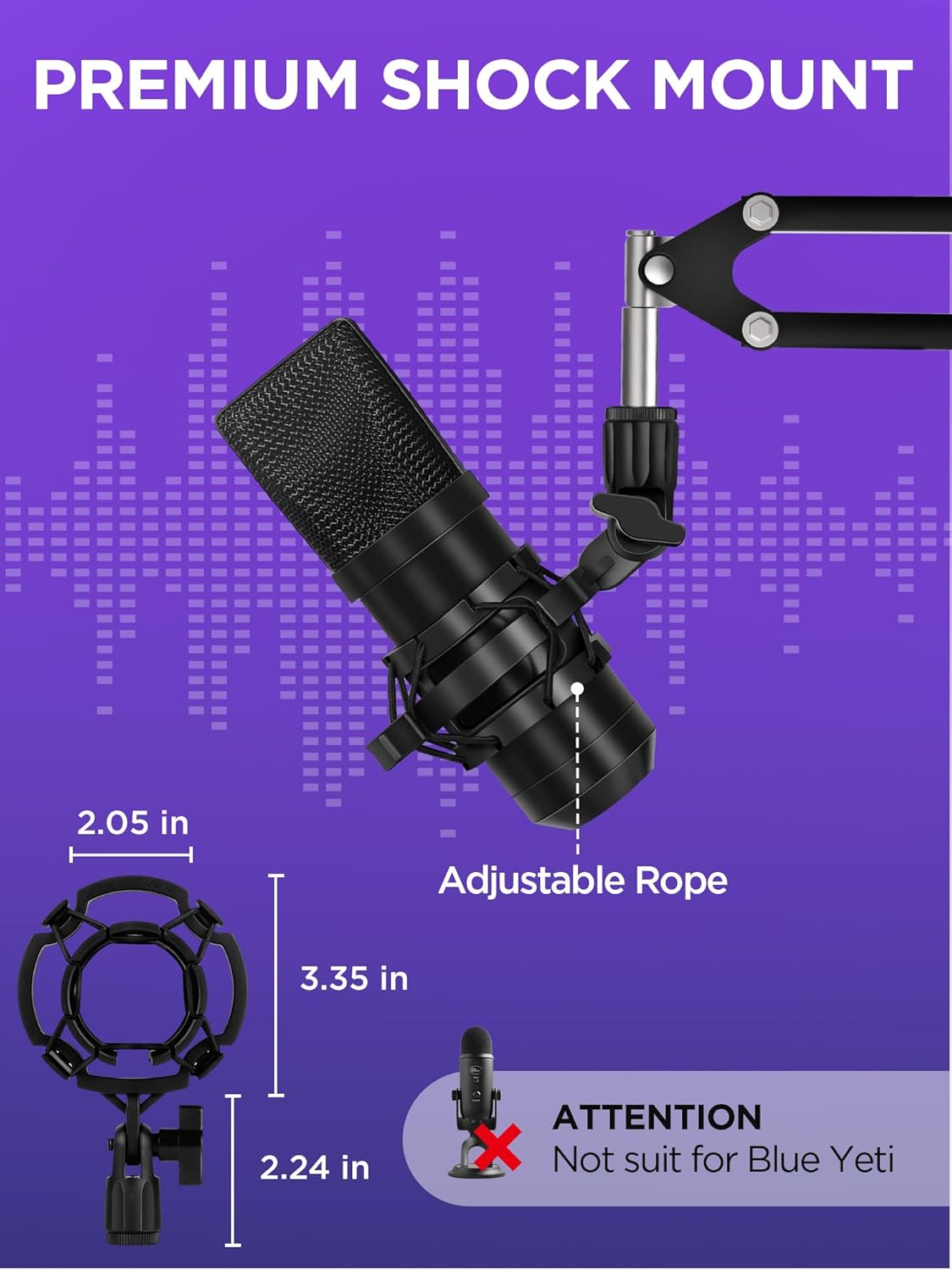 InnoGear Microphone Stand Mic Boom Arm for Blue Yeti HyperX QuadCast S SoloCast Snowball Fifine K669B and other Mic, with Shock Mount Windscreen Pop Filter Mic Clip Holder Cable Ties, Medium