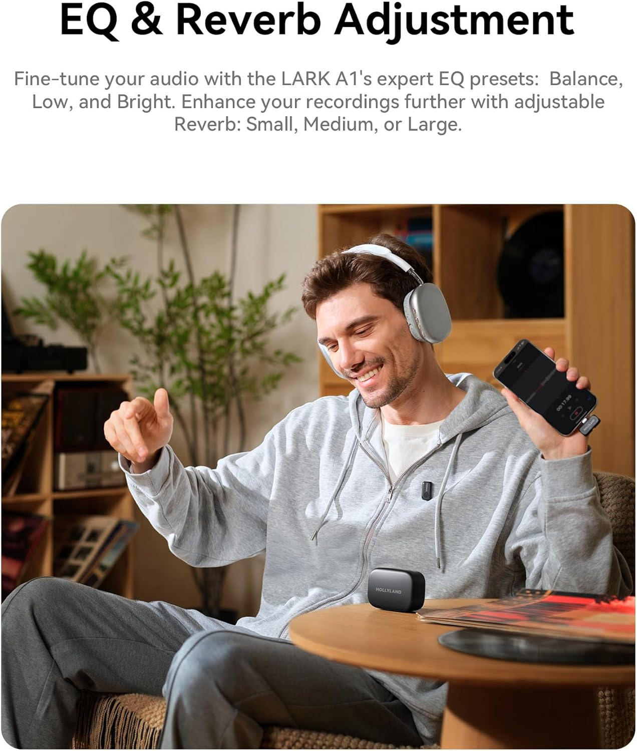 Hollyland Lark A1 Wireless Microphone for iPhone 15/16/17 & Android, 48kHz/24-bit, 3-Level Intelligent Noise Cancel, Magnetic Mini Mic for YouTube, Podcast, Vlogging (Black, 2TX + USB-C RX)