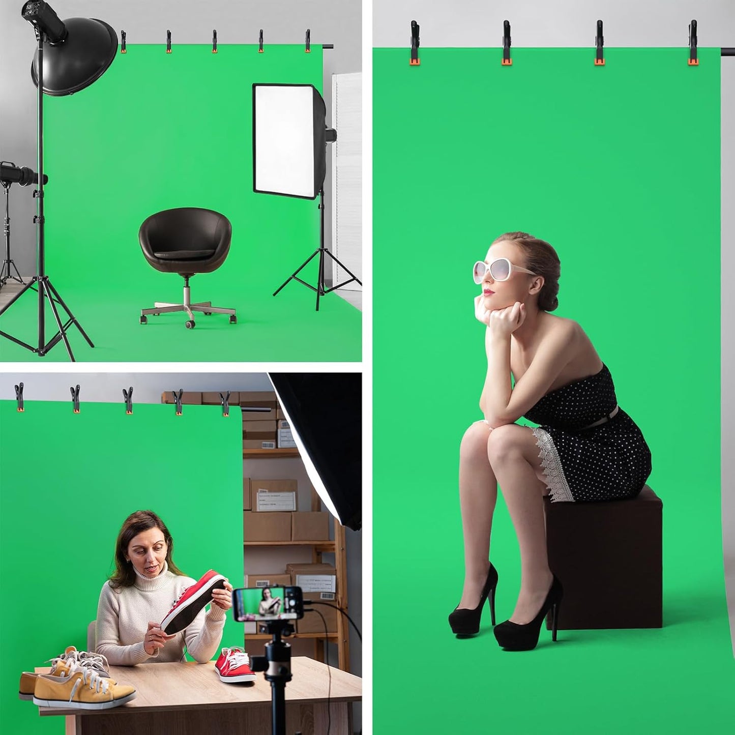 Green Screen Backdrop Kit with Stand, 8x7.2ft Portable GreenScreen Background Stand for Streaming Video and Photography Shoots
