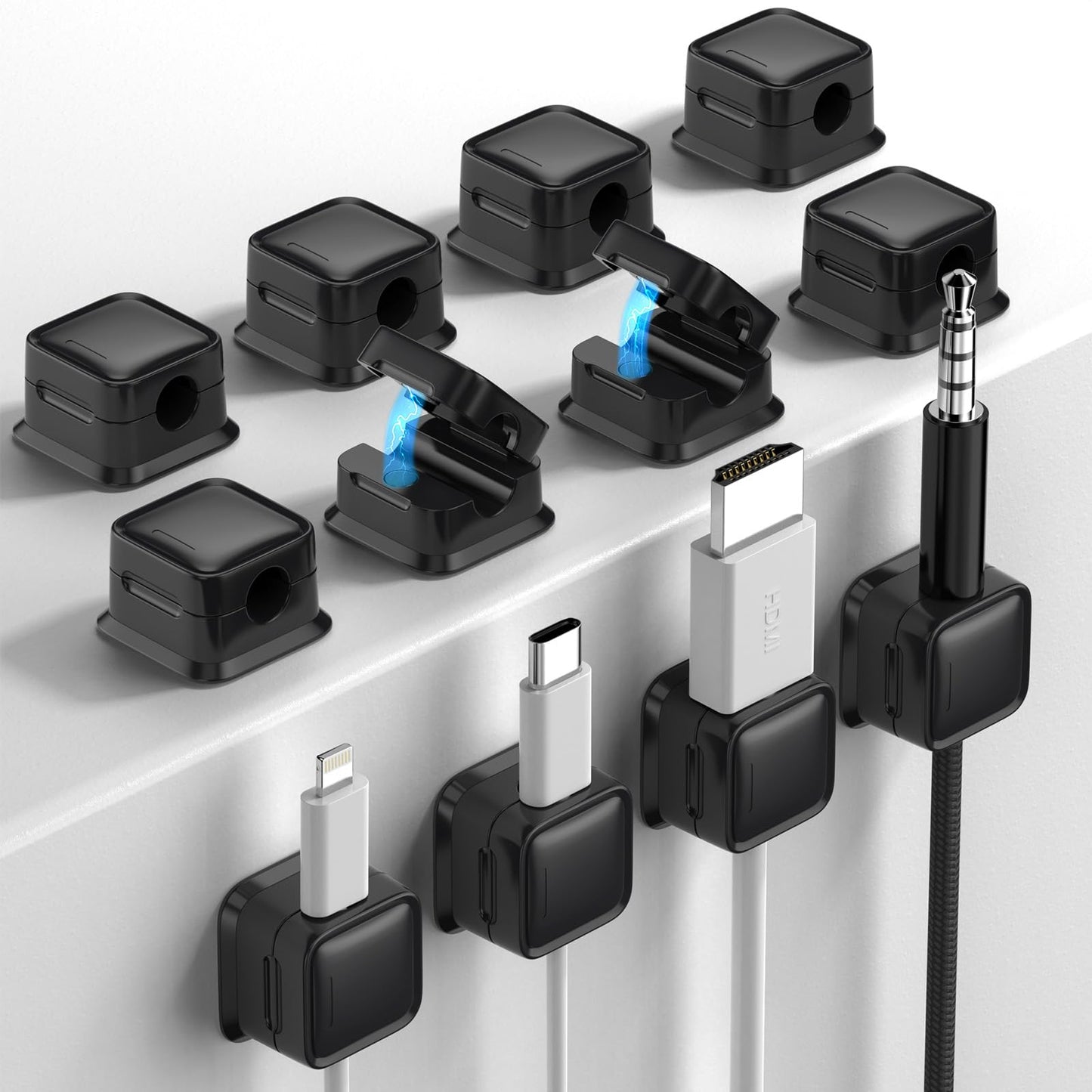 8 Pack Cord Organizer Holder,Costop Strong Adhesive Desk Cable Management Magnetic Easy Open,Organize Phone Charging Cords Wire Holder Organizer Neatly for Home,Office,Car,Desk,Nightstand