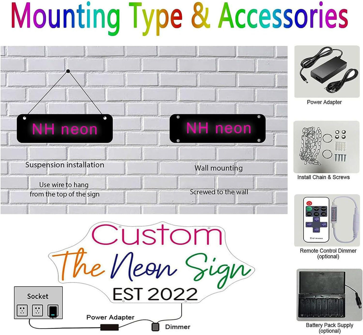 Custom Neon Signs, Personalised Large Led Neon Lights Sign Customizable for Wall Decor Wedding Birthday Party Bedroom Bar Shop Name Logo Lights (Optional 16" to 55")