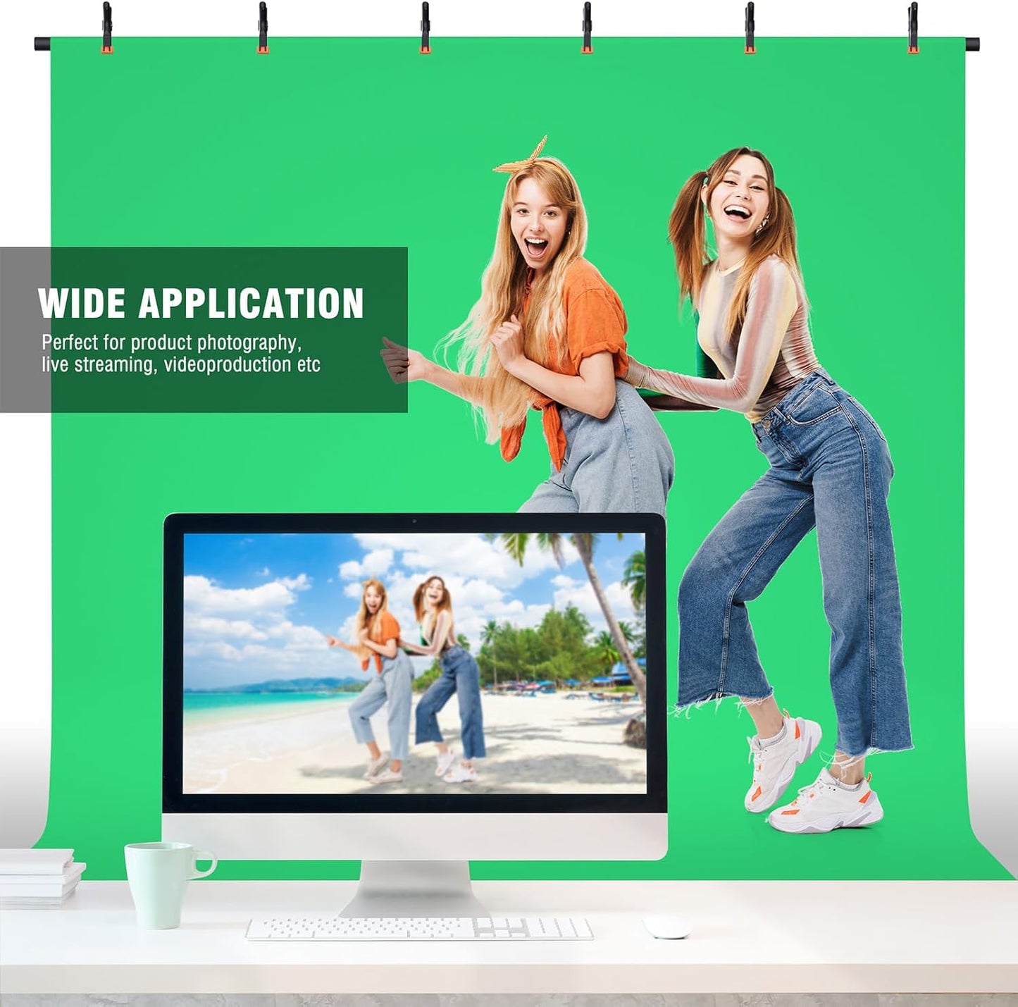 Green Screen Backdrop Kit with Stand, 8x7.2ft Portable GreenScreen Background Stand for Streaming Video and Photography Shoots