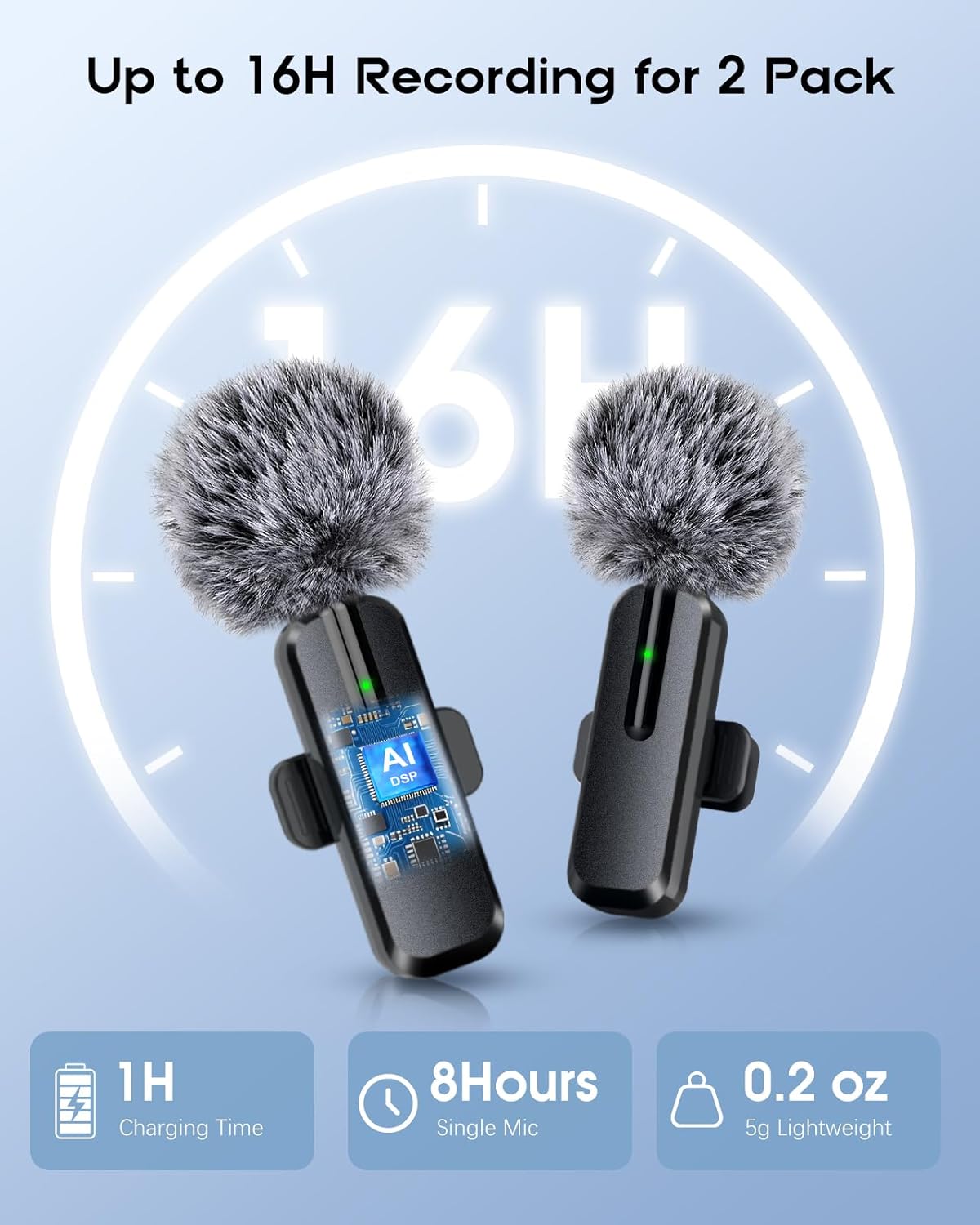 Wireless Mini Microphone for iPhone - 2 Pack Lavalier Bluetooth Microphone for Video Recording, 2 in 1 Noise Reduction Lapel Mic for Ipad, Android,Clip-on Mini Mic for Content Creators Podcast