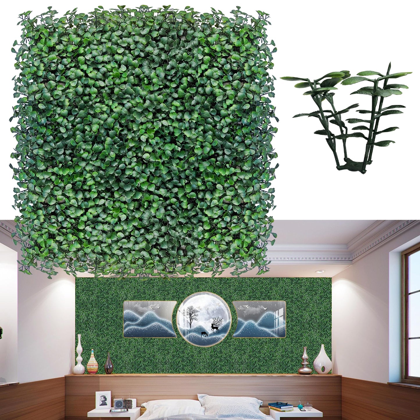 Artificial Grass Wall Panel Backdrop,10" X 10" 12P(8.4 sqft) UV-Anti Greenery Boxwood Panels for Indoor Outdoor Green Wall Decor & Ivy Fence Covering Privacy