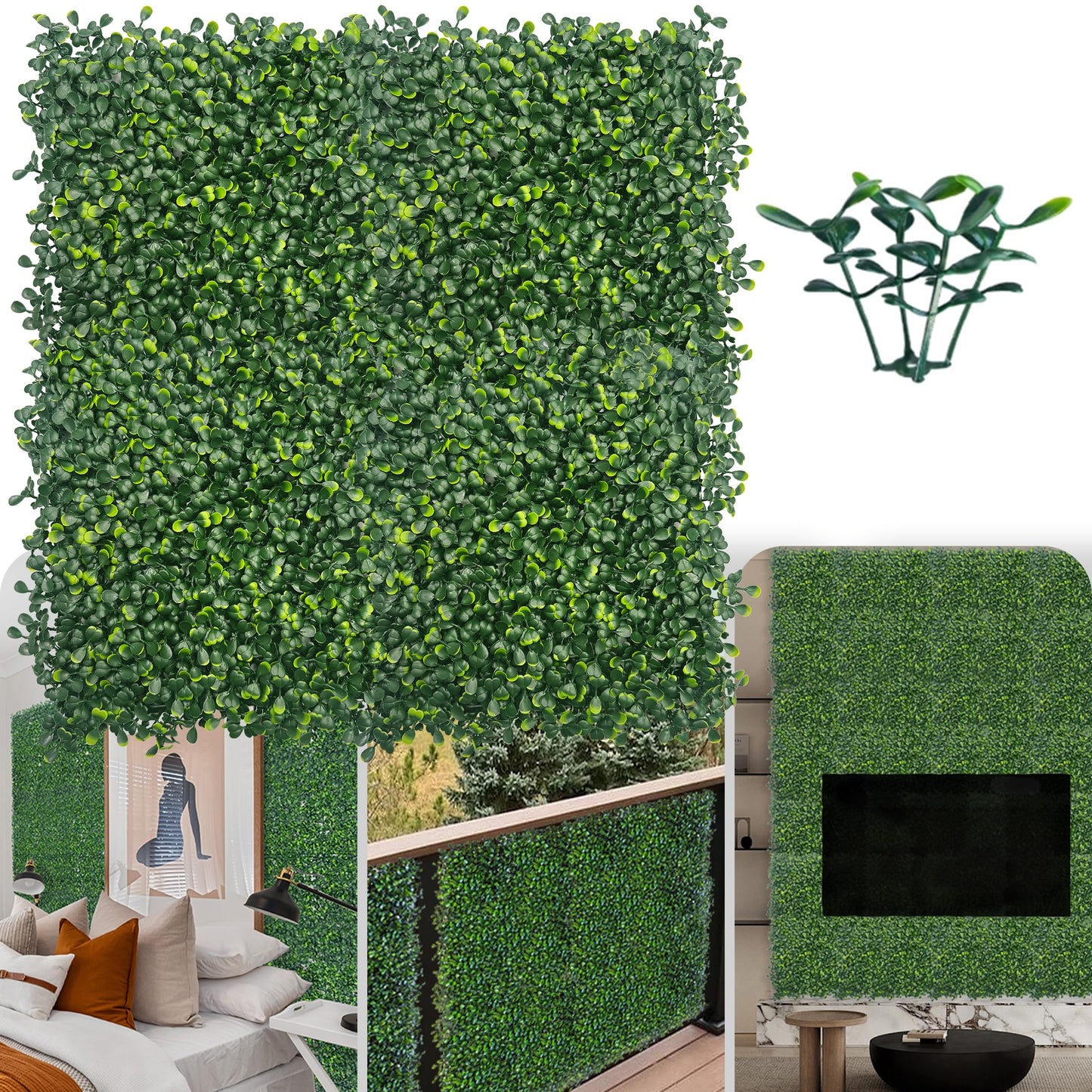 Artificial Grass Wall Panel Backdrop,10" X 10" 12P(8.4 sqft) UV-Anti Greenery Boxwood Panels for Indoor Outdoor Green Wall Decor & Ivy Fence Covering Privacy