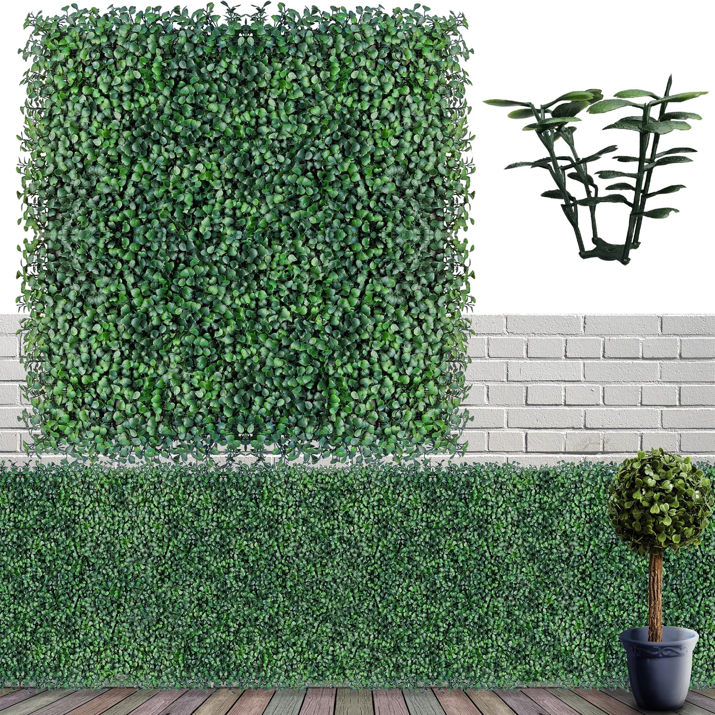 Artificial Grass Wall Panel Backdrop,10" X 10" 12P(8.4 sqft) UV-Anti Greenery Boxwood Panels for Indoor Outdoor Green Wall Decor & Ivy Fence Covering Privacy