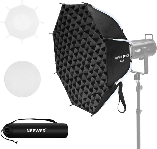 NEEWER Basics Octagonal Softbox Kit for Studio Photography Video Recording Streaming, 25.6"/65cm Quick Release Bowens Mount Softbox/Grid/Light Diffusers for Continuous Lighting & Strobe Flash, NS33P