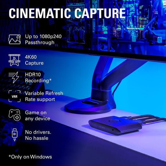 Elgato 4K S – External Capture Card for PS5, Xbox Series X/S, Switch 2, PC, Mac, iPad | 4K60, 1440p120, or 1080p240 Passthrough and Capture, HDR10, VRR, USB-C, Near-Zero Latency