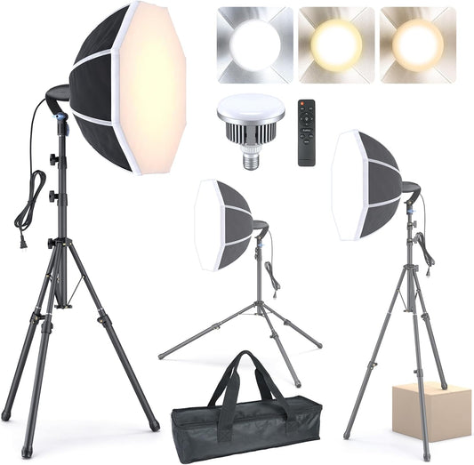 LINCO Lincostore Softbox Photography Lighting Kit Professional 20" Octagonal Softbox Lighting Kit with 85W 3000-6500K LED Bulbs, Studio Lights for Photography/Video Recording/Live Streaming AM318