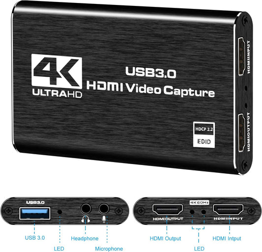 Capture Card Nintendo Switch, 4K HDMI Video Capture Card, 1080P 60FPS, HDMI to USB 3.0 Capture Card for Streaming Work with Camera/Xbox/PS4/PS5/PC/OBS