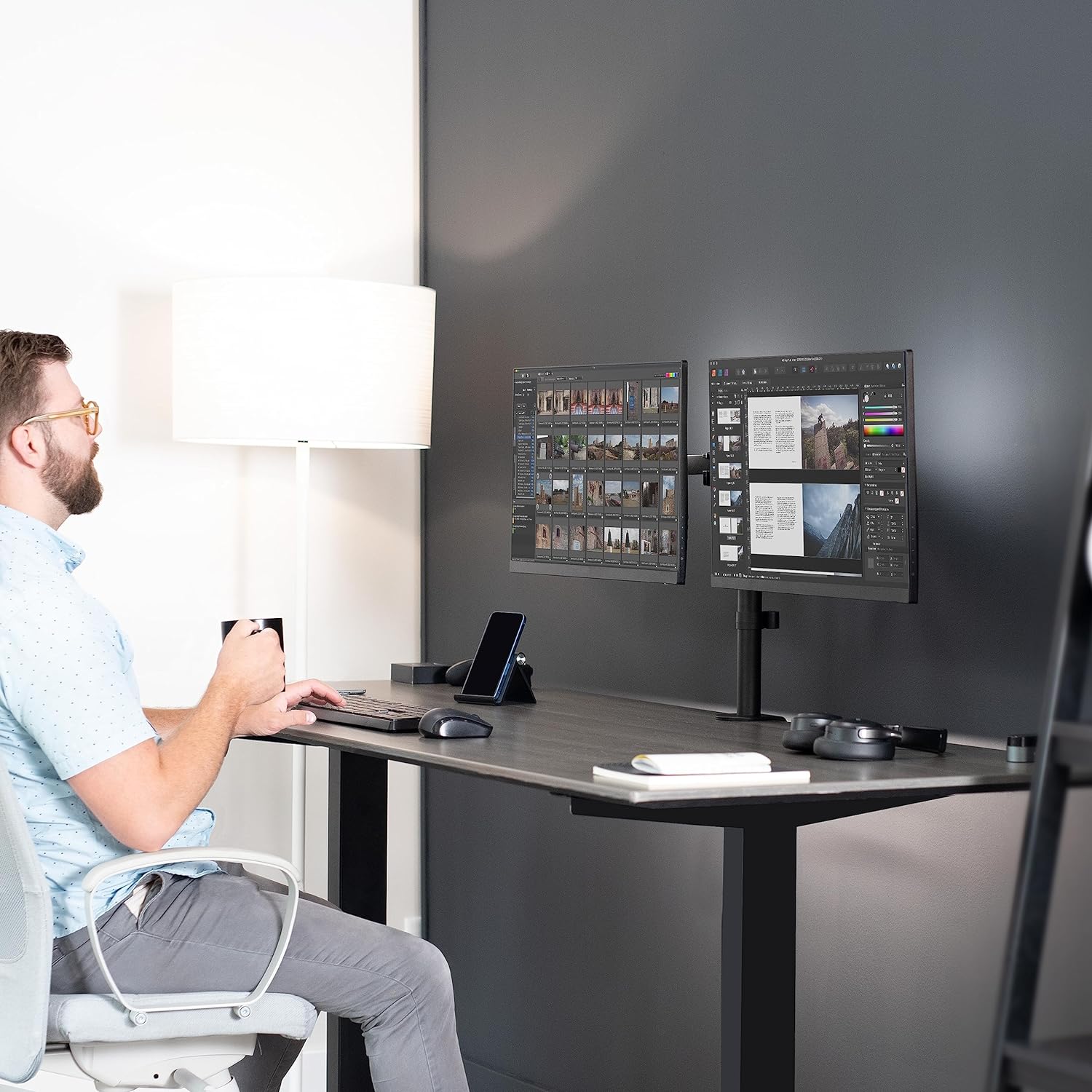 VIVO Dual Monitor Desk Mount, Holds 2 Computer Screens up to 30 inches and 22lbs Each, Heavy Duty Fully Adjustable Steel Stand with C-Clamp and Grommet, Black, STAND-V002