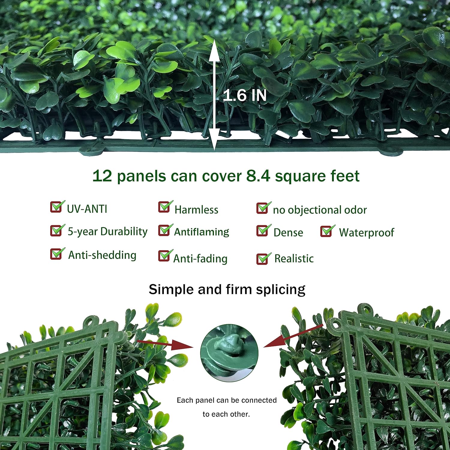 Artificial Grass Wall Panel Backdrop,10" X 10" 12P(8.4 sqft) UV-Anti Greenery Boxwood Panels for Indoor Outdoor Green Wall Decor & Ivy Fence Covering Privacy